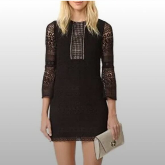 Shoshanna Dresses & Skirts - Shoshanna Gabby Dress Mini Mosaic Lace Semi Sheer See Thru Black Nude Size 8